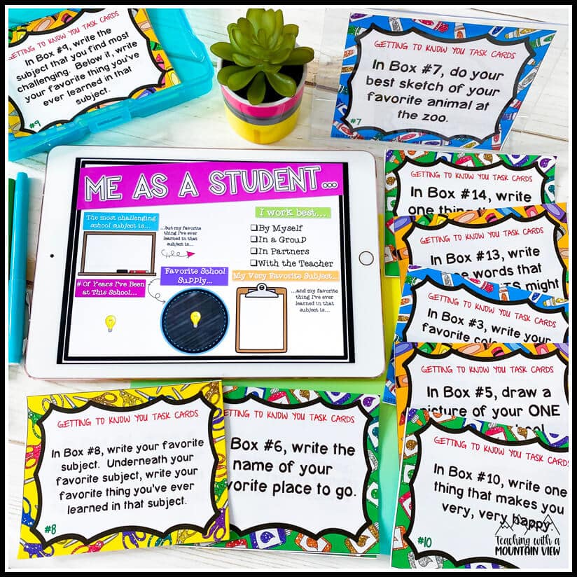 first day of school activities task cards getting to know you