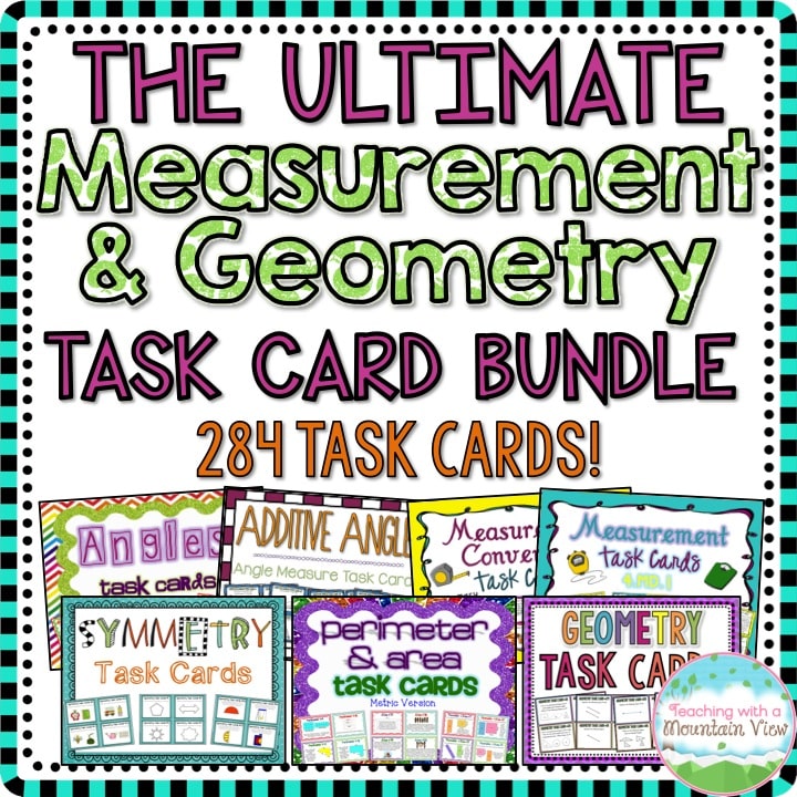 geometry and measurement task card review bundle upper elementary