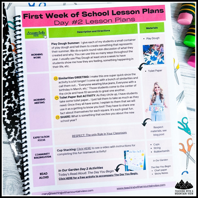 free first week of school lesson plans, back to school lesson plans