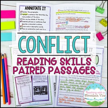 upper elementary character conflict review, test prep, and teaching paired passages
