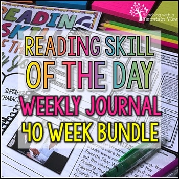 a year's worth of daily reading skill instruction reading skill of the day Main Idea Inference Cause & Effect Author’s Purpose Compare & Contrast Fact & Opinion Context Clues Sequencing Fluency Character Traits Key Details Story Elements Point of View Restating the Question Text Features Text Structure Theme