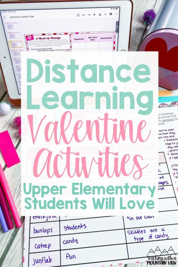 distance learning Valentine activities upper elementary