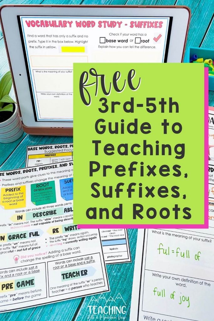 free upper elementary resources for teaching prefixes and suffixes along with Greek or Latin roots