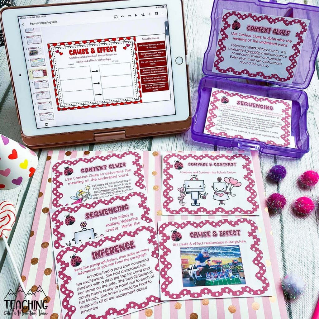 valentine reading task cards upper elementary