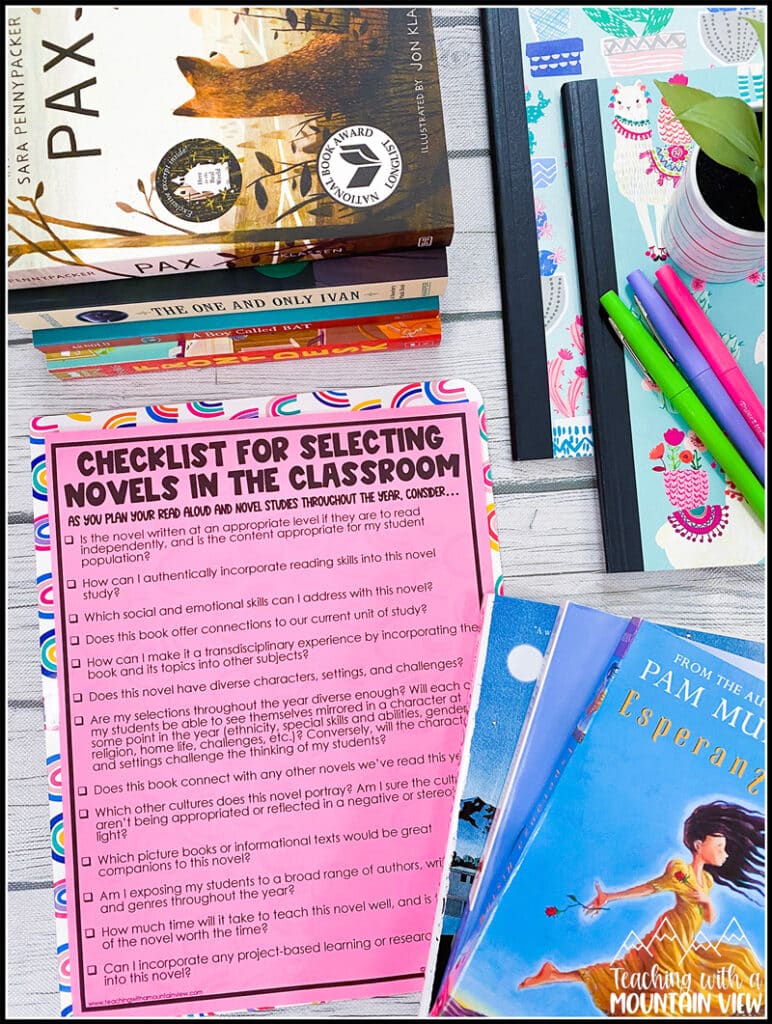 free checklist for selecting novels in the upper elementary classroom