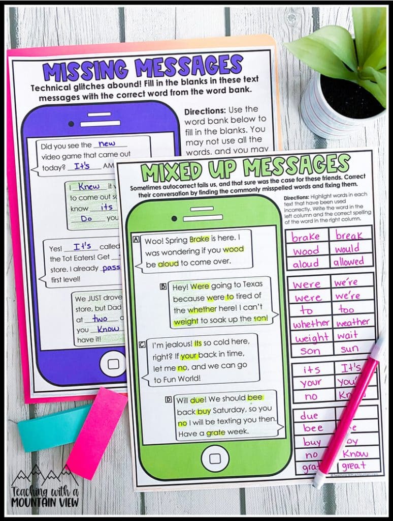 free editing activity for commonly confused words in upper elementary.