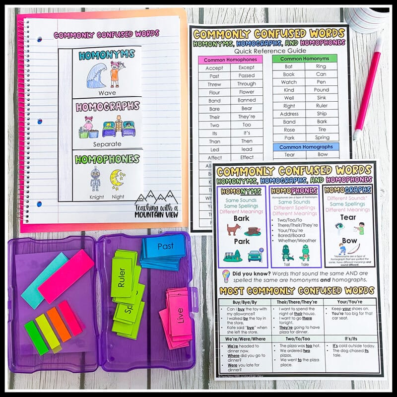 word cards reference sheets commonly confused words upper elementary