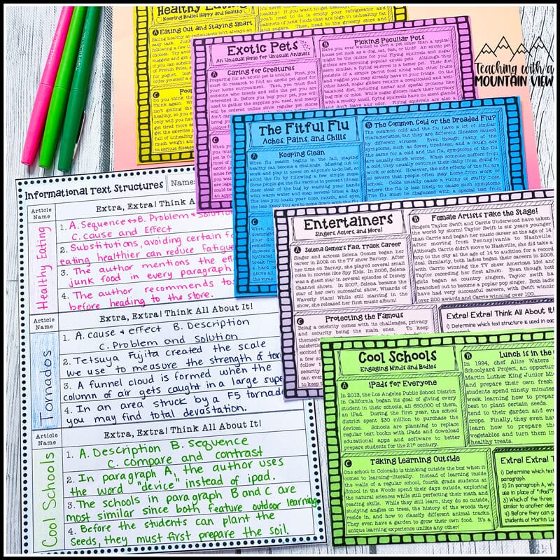 Informational Text Structure Task Cards printable digital