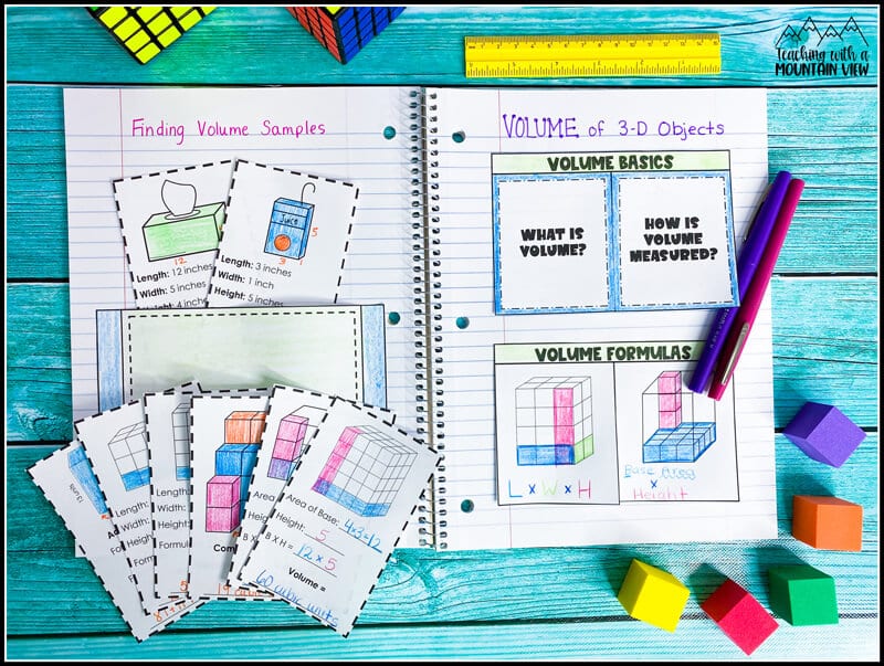 Free fifth grade interactive notebook activities for teaching volume in upper elementary.