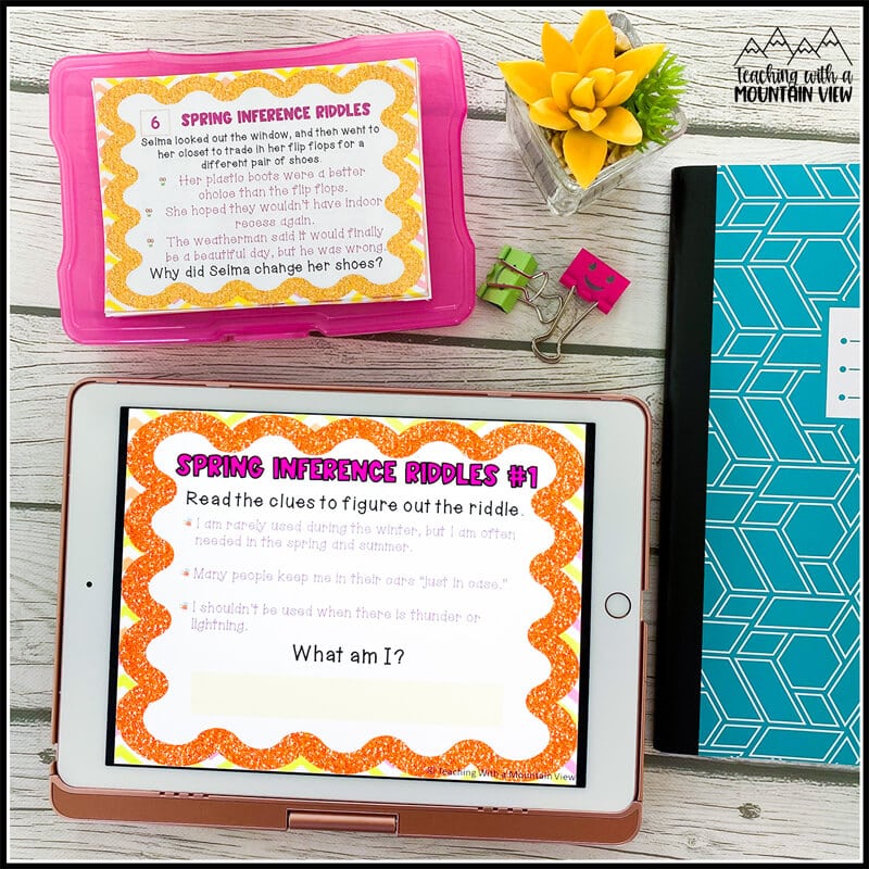 spring inference riddle task cards upper elementary