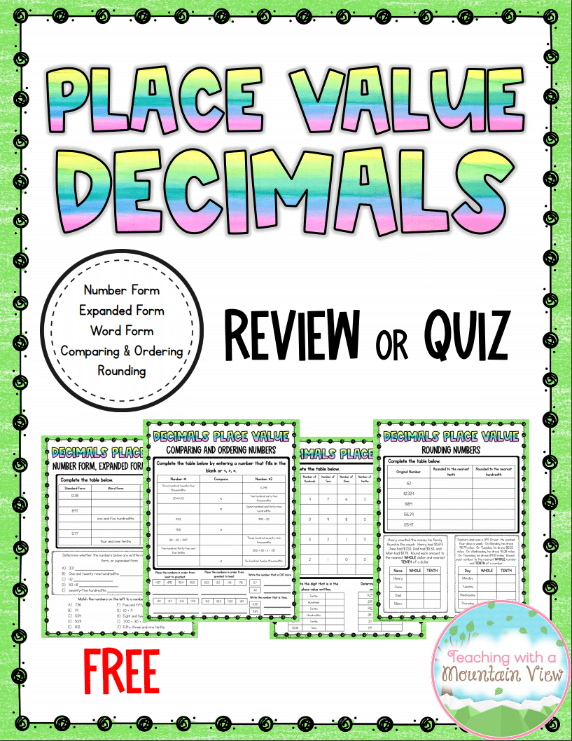 Decimal Place Value Review Freebie - Teaching with a Mountain View