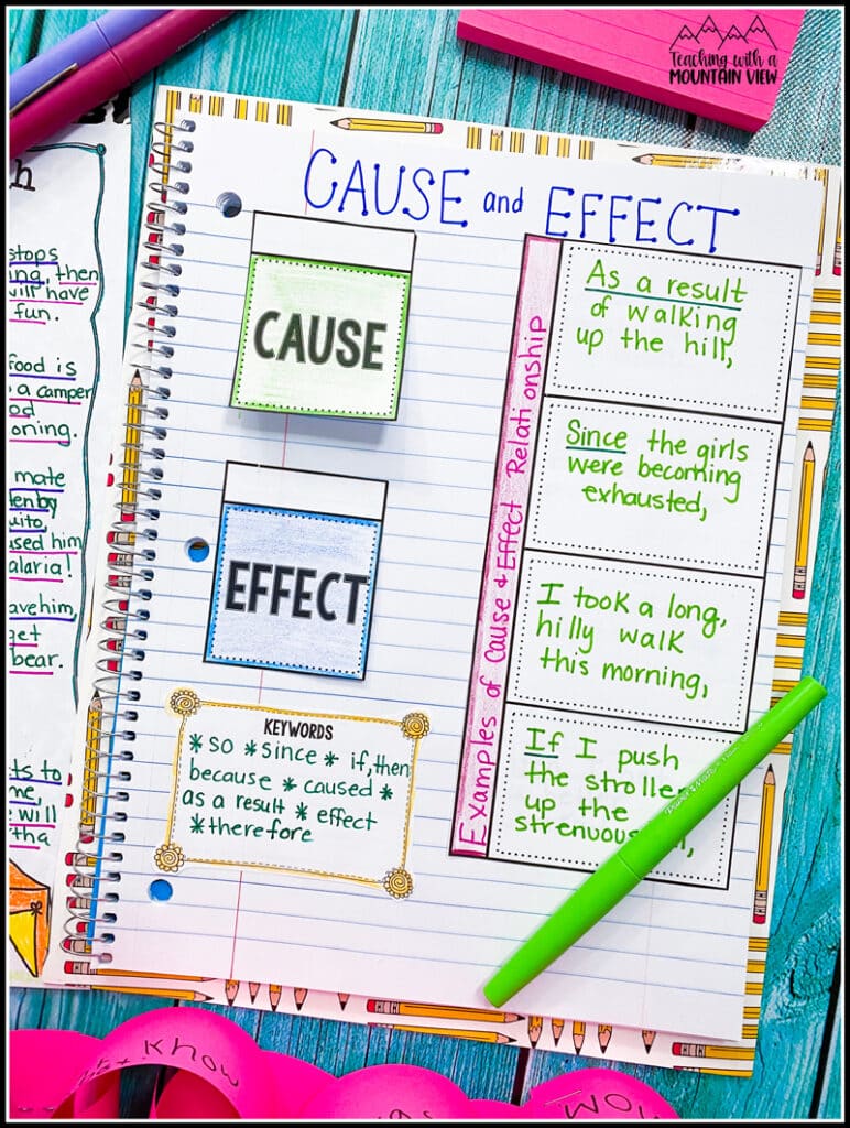 teaching cause and effect notebook page