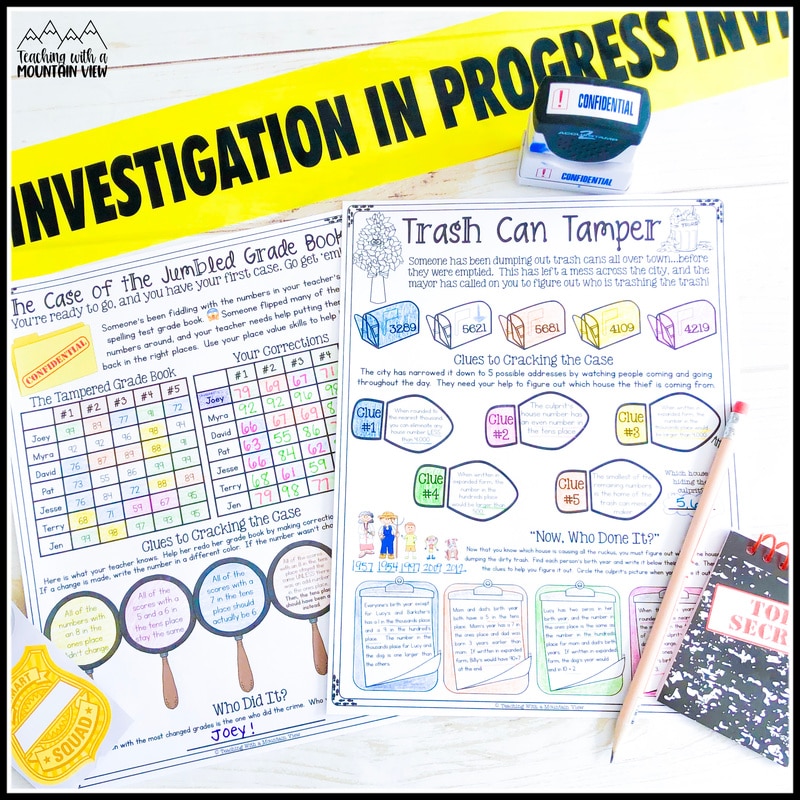 place value math project back to school detective theme