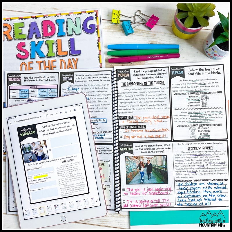 reading skill of the day morning work journal 3rd 4th 5th grade