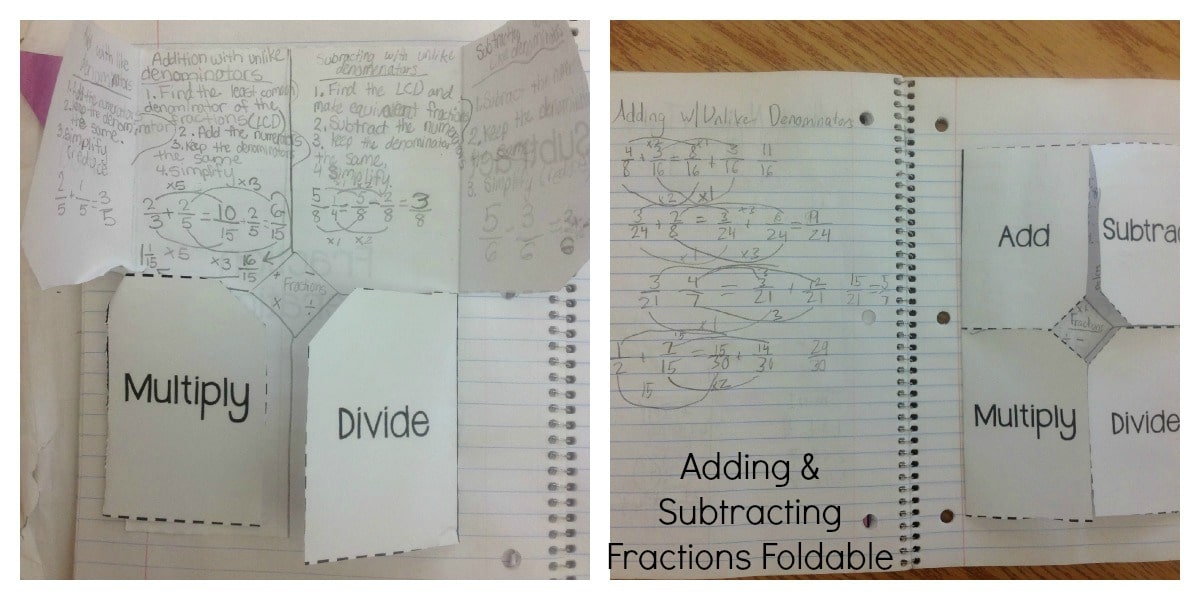 adding and subtracting fractions foldable