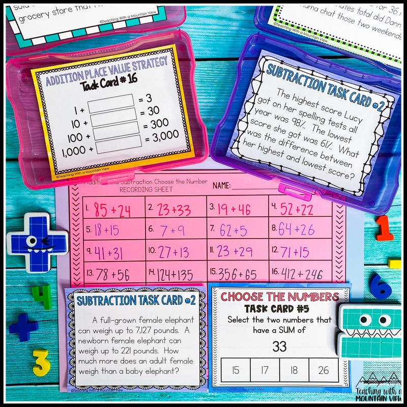 addition and subtraction task cards