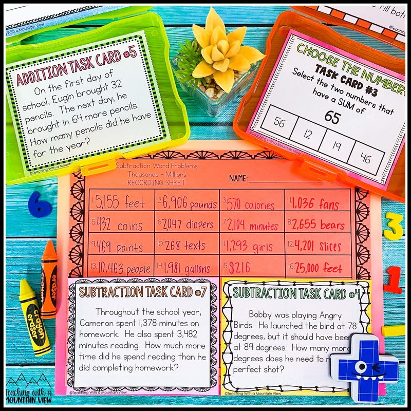 addition and subtraction task cards
