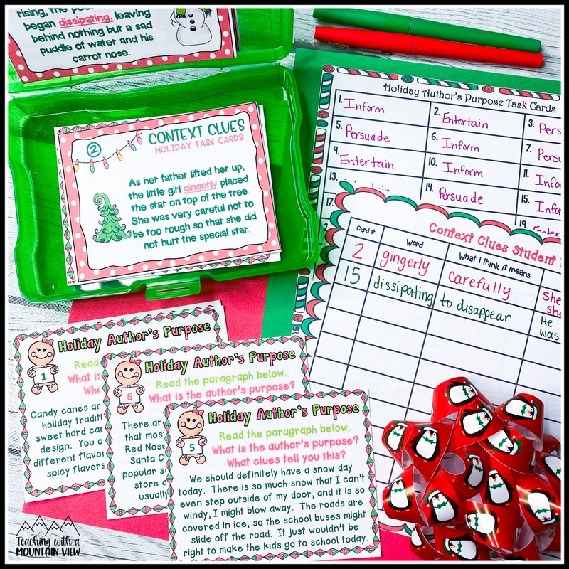 reading task cards holiday activities for upper elementary