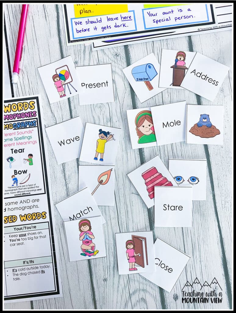 free matching word cards commonly confused words upper elementary