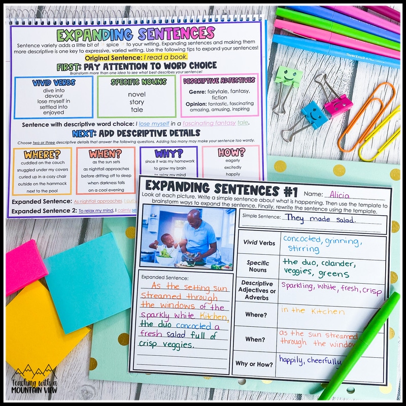 Upper elementary descriptive writing prompts and activiites