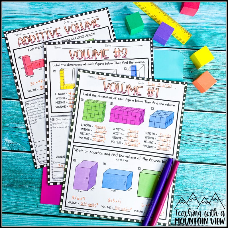 Free fifth grade activities for teaching volume in upper elementary