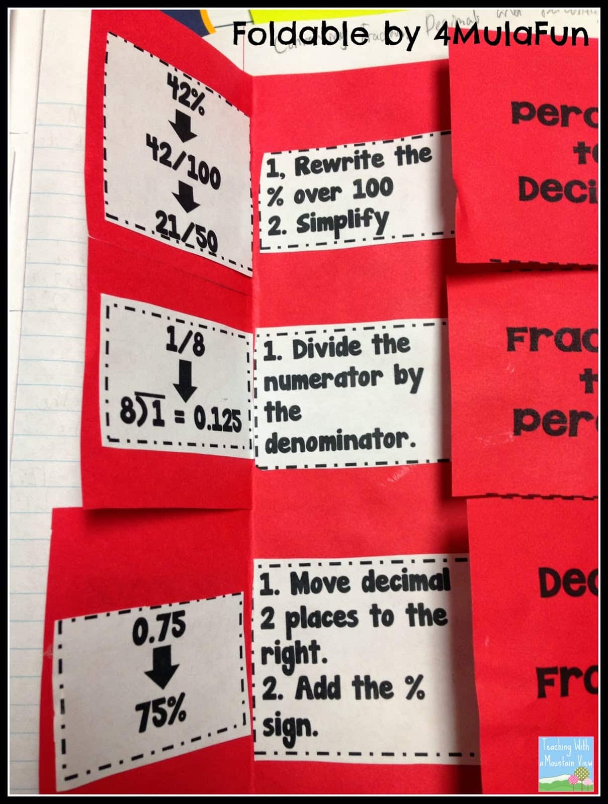 converting fractions, decimals, percents flippabe
