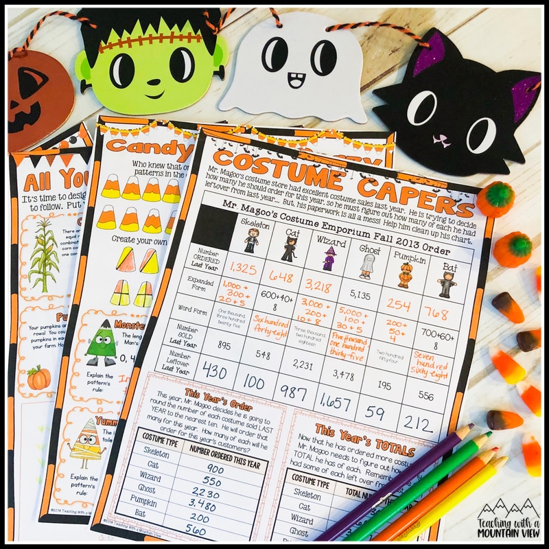 upper elementary Halloween monster math project