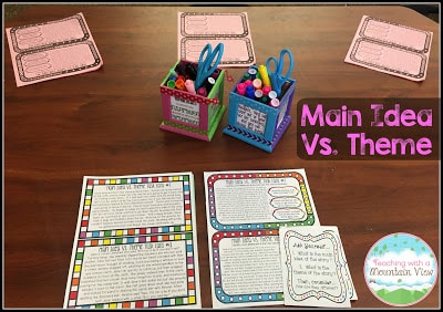 Upper elementary tips and resources for teaching main idea vs. theme. Includes anchor charts, sorts, and discussion questions.