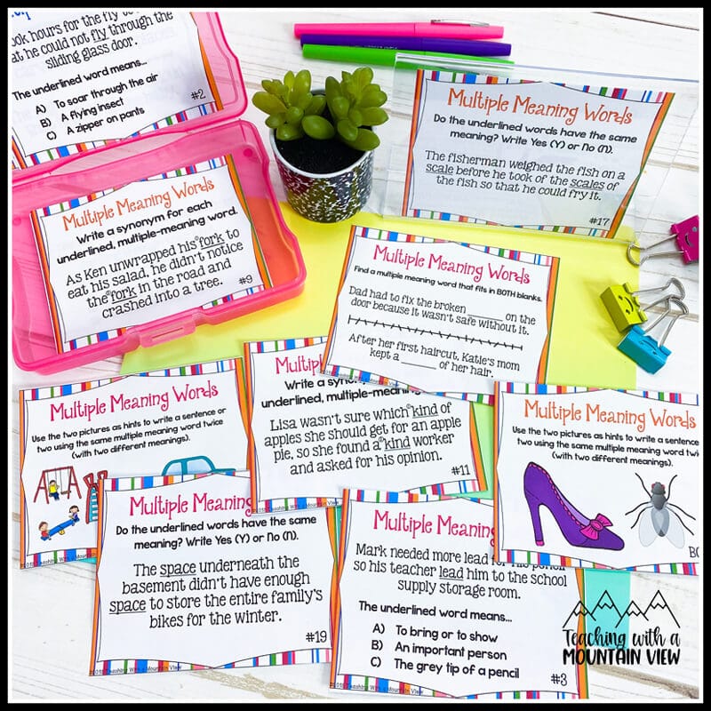 multiple meaning word task cards upper elementary