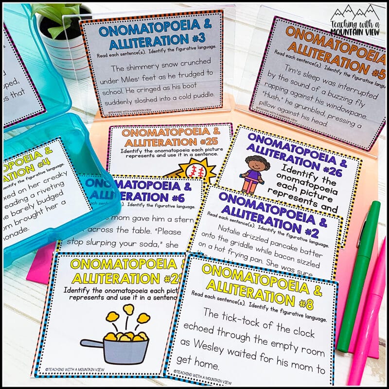 figurative language onomatopoeia task cards