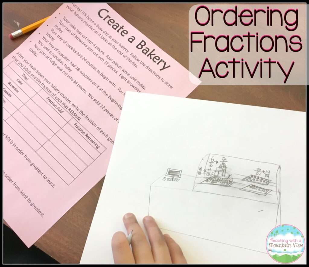 FREE ordering fractions practice activity with a bakery theme