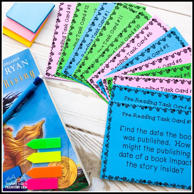 free pre-reading task cards to go with your 3rd grade novel study books