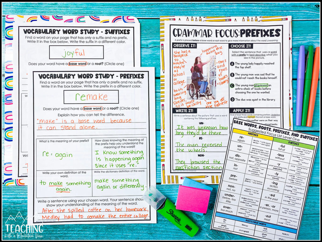 free upper elementary graphic organizers for teaching prefixes and suffixes along with Greek or Latin roots
