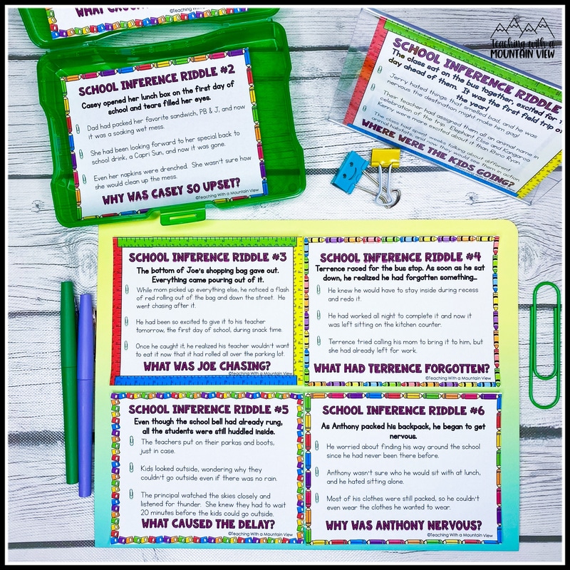 back to school riddle task cards for literacy centers upper elementary