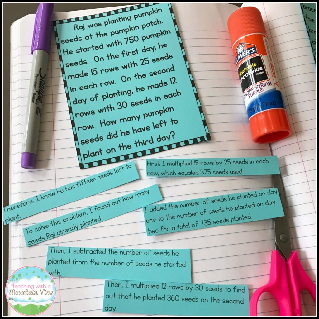 ​Cutouts are a great way to approach multi-step problems.​ Each half-page word problem includes 4-5 steps to solve it. Students must cut out the steps and rearrange them into the correct order to fully explain how to solve each problem.