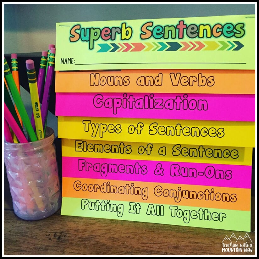 complete sentence and parts of speech flip book