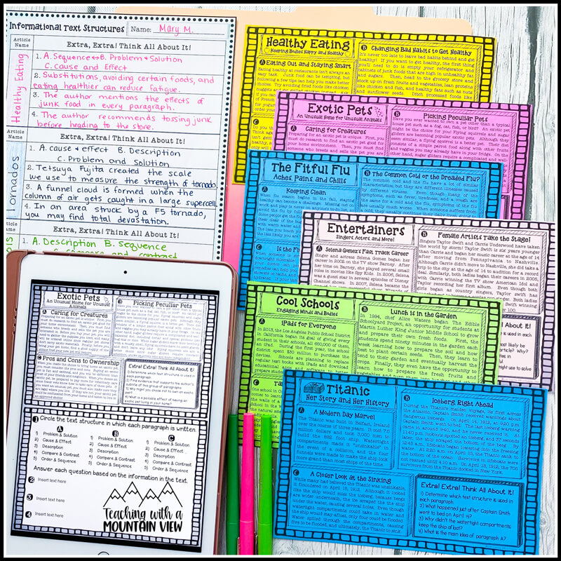 Informational Text Structure Task Cards printable digital