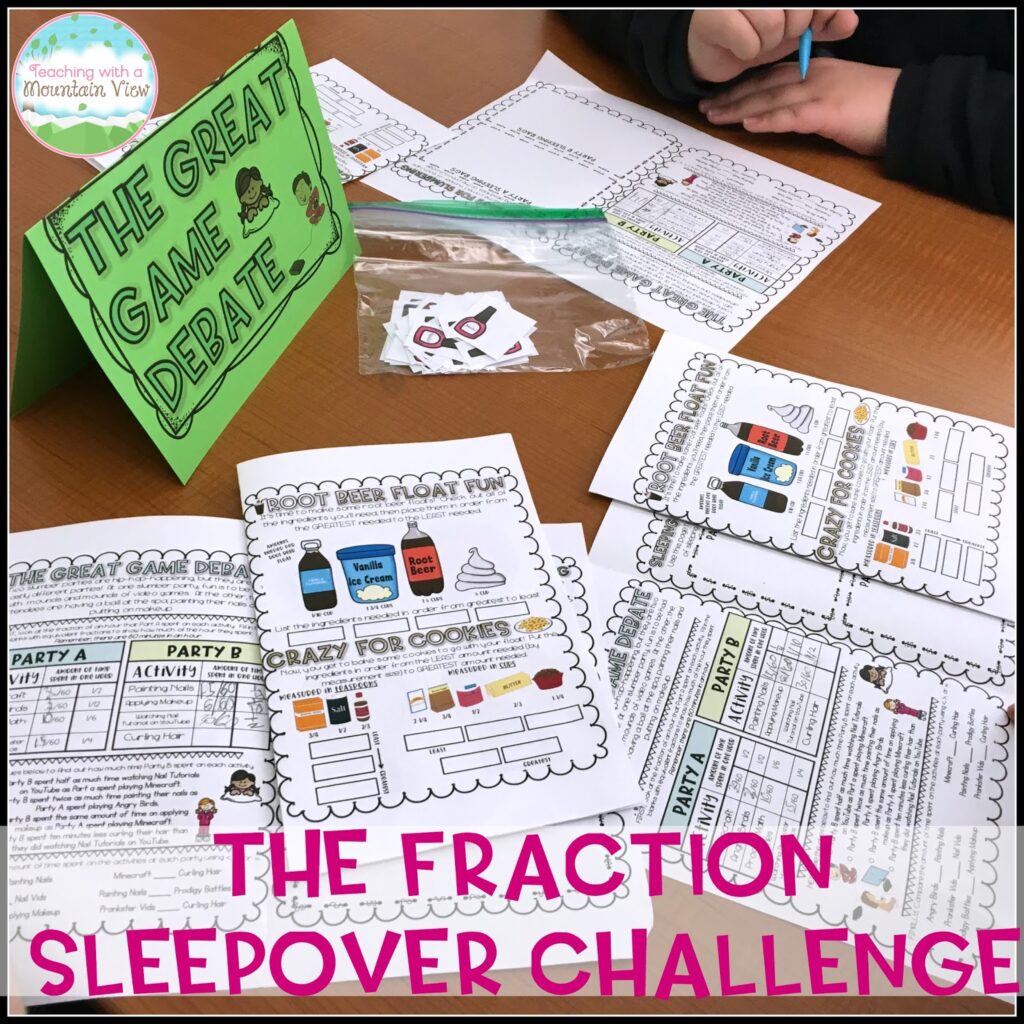sleepover themed fraction project for upper elementary