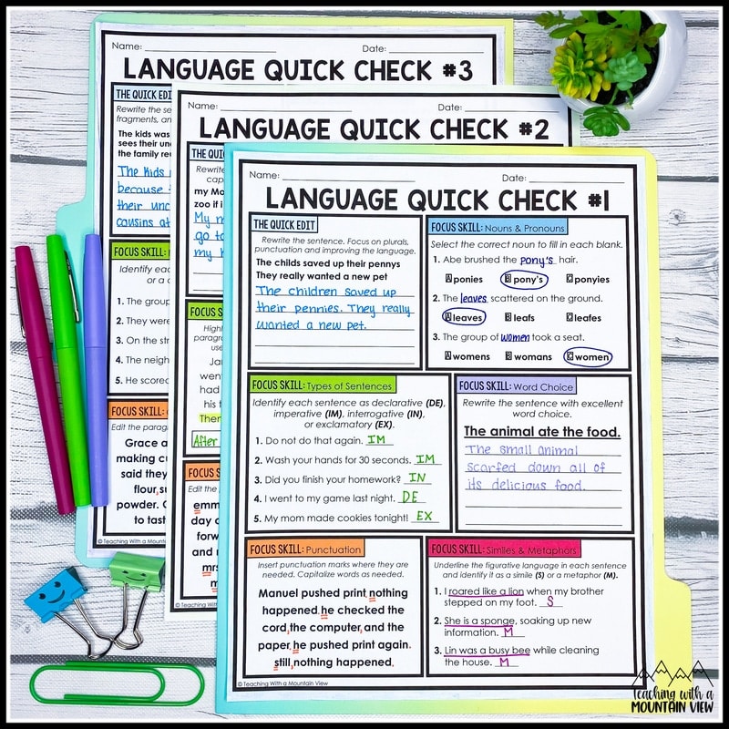 weekly language assessments fourth and fifth grade