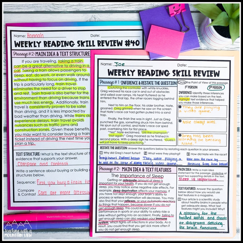 weekly reading assessments upper elementary