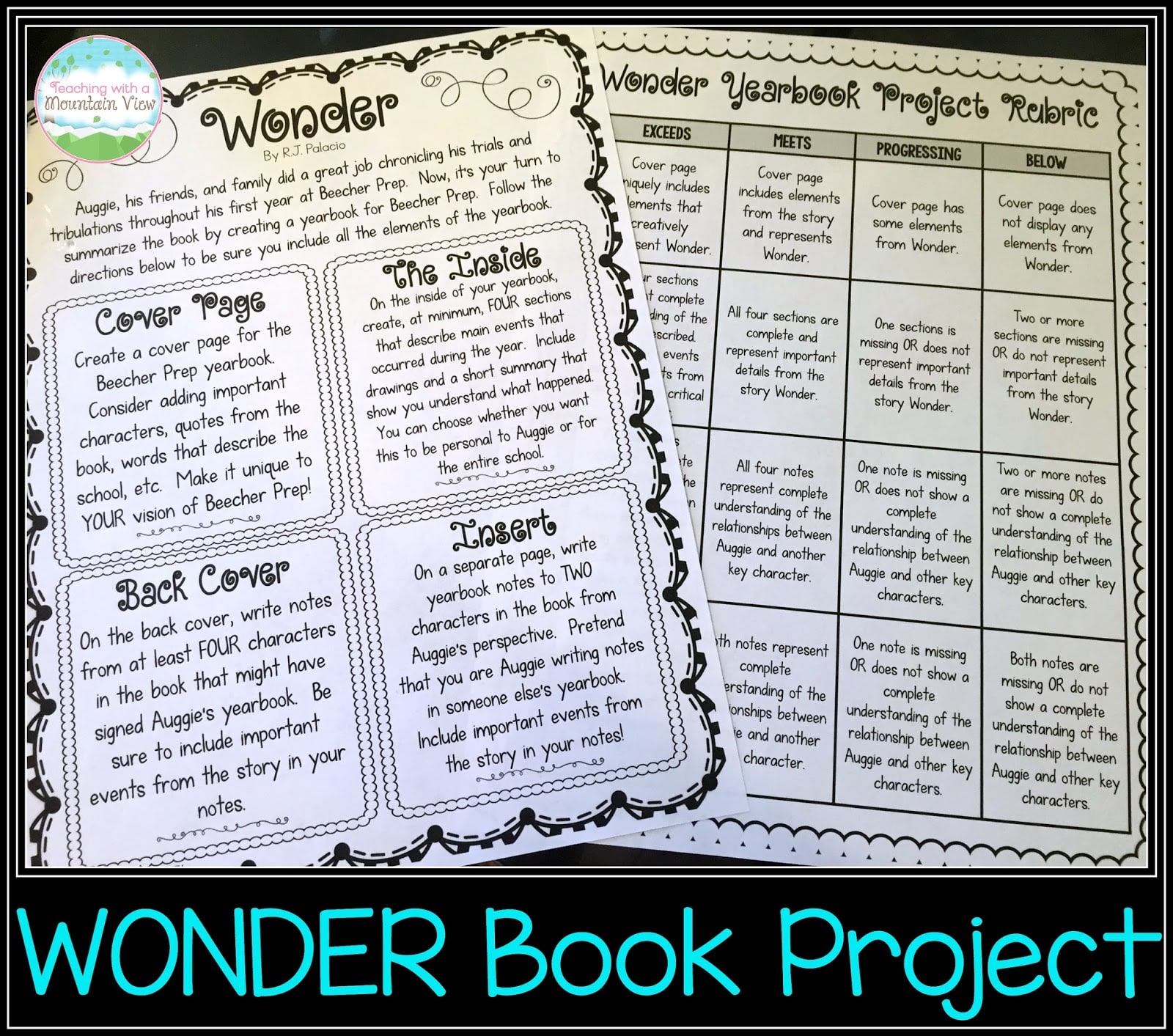free Wonder story elements book project