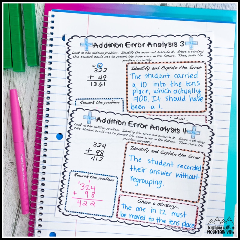 free addition error analysis math activity