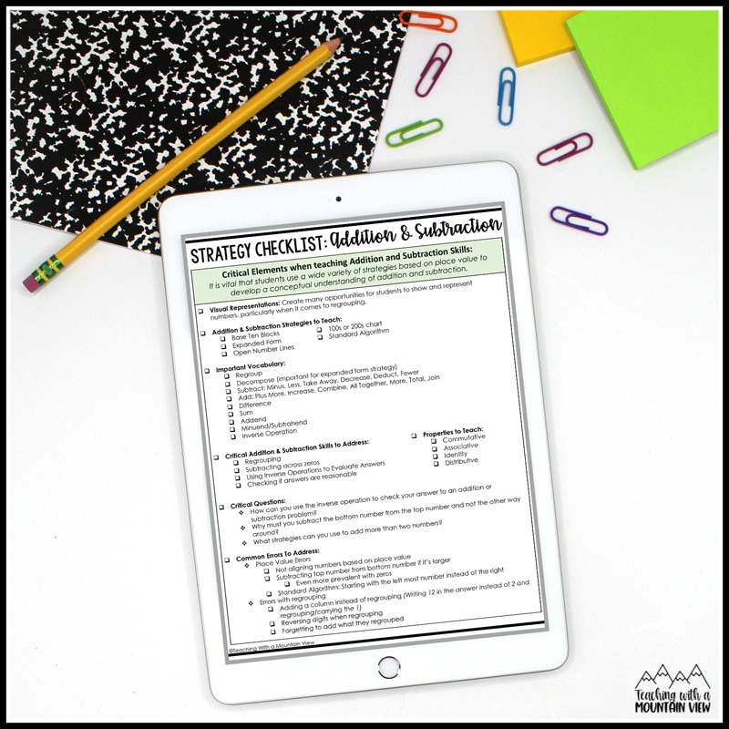 addition subtraction checklist1