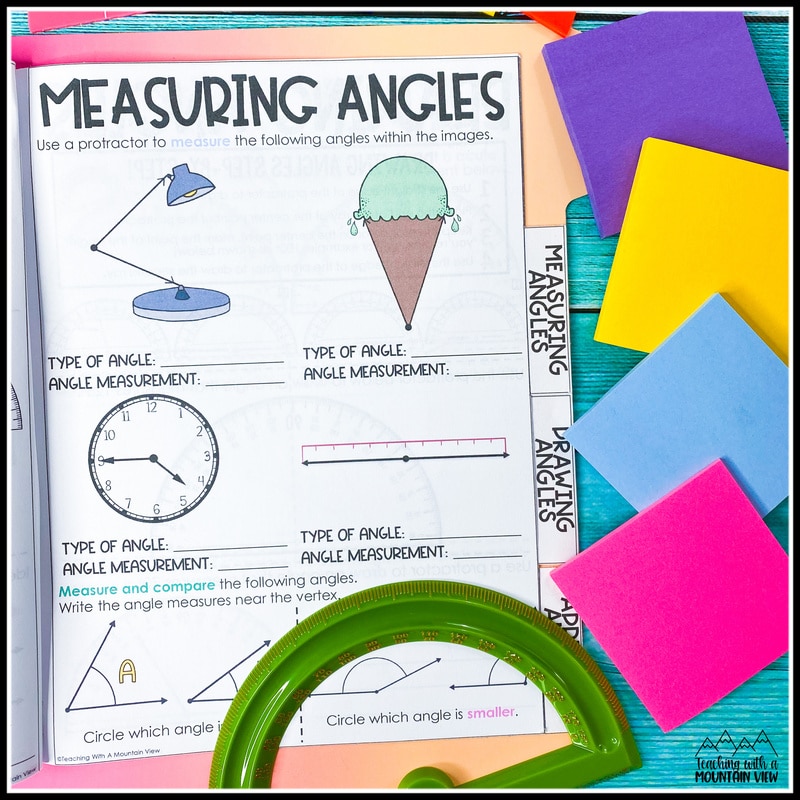identifying, measuring, drawing, and adding angles lesson flipbook