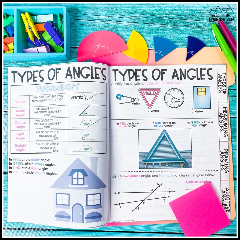 identifying, measuring, drawing, and adding angles lesson flipbook