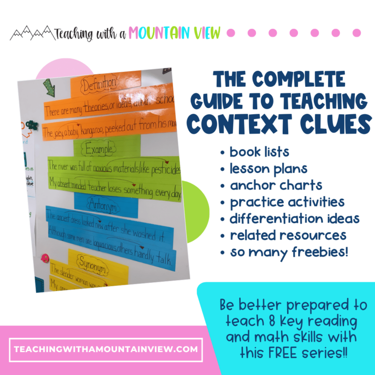This FREE context clues guide includes a ton of ideas, context clues lessons, essential skills, book list, free activities, and more!