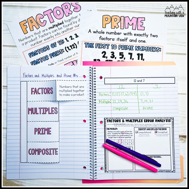 factors multiples notebook page