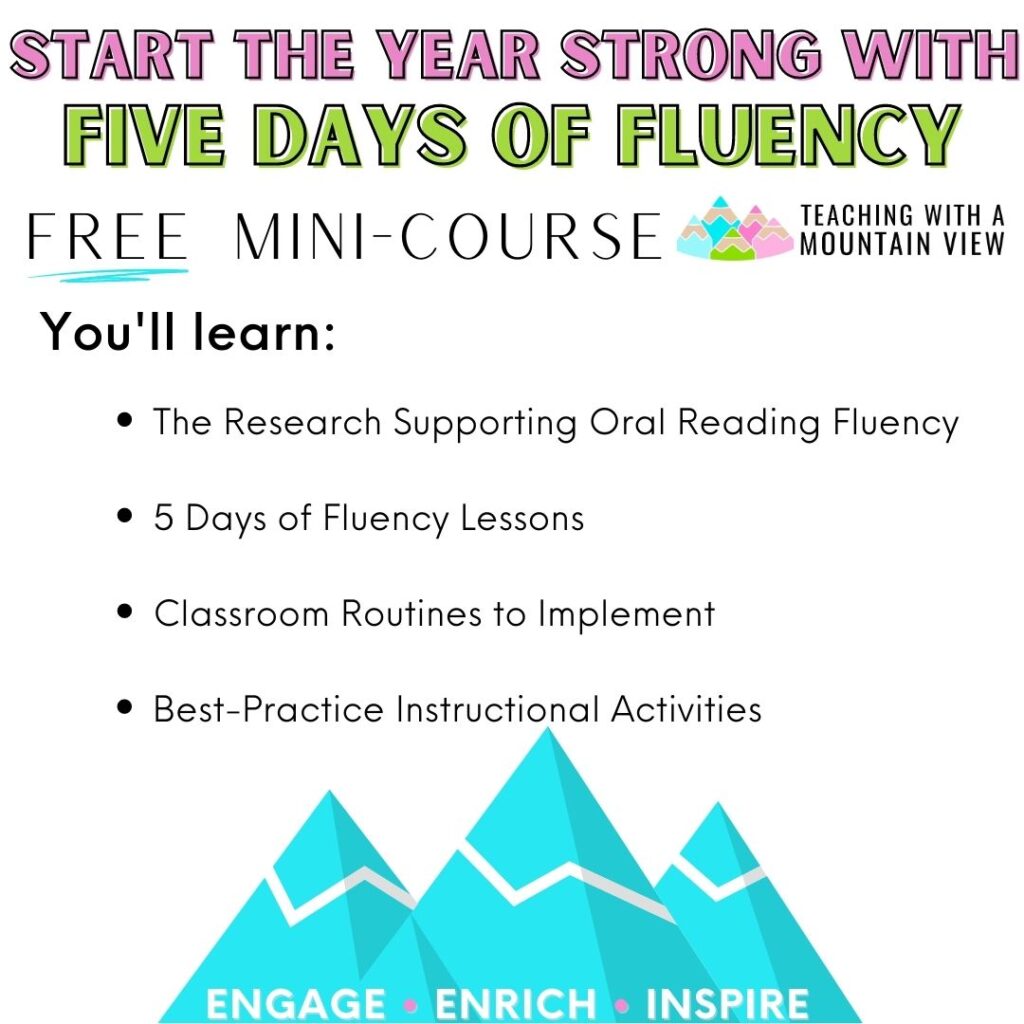 I dug deeply into fluency and taught very specific lessons with each of these books during my mini fluency course. When you’re ready to dive into using picture books to teach and practice fluent reading, you can enroll in this FREE fluency mini-course packed with easy, actionable lessons for teaching your students how to become fluent readers.
