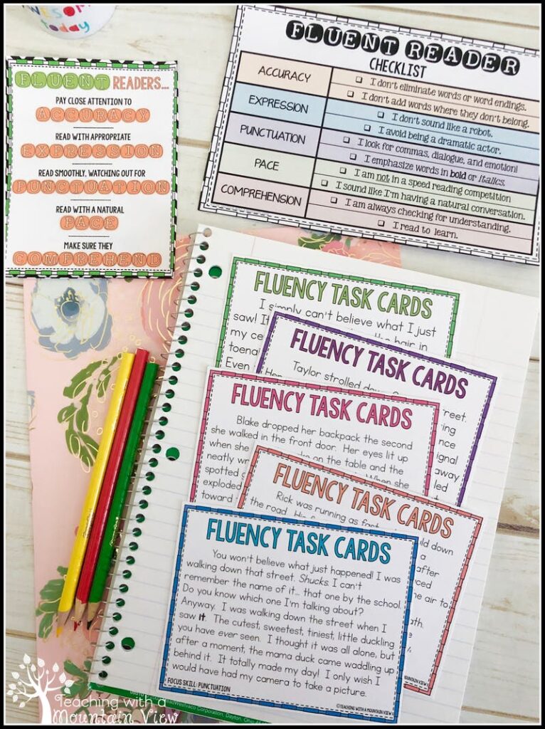 free fluency reading lessons and fluency task cards