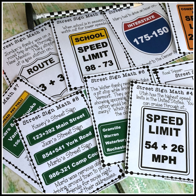 free road trip themed math task cards back to school